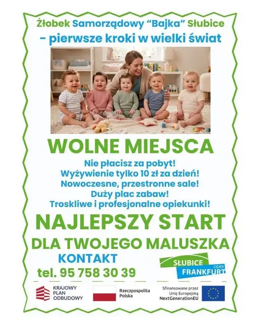 Rekrutacja do żłobka w Słubicach: wolne miejsca dla dzieci