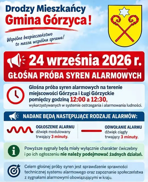 Głośna próba syren alarmowych w Gminie Górzyca – sprawdź, co oznaczają sygnały