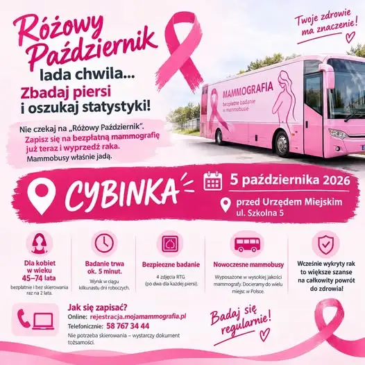 Bezpłatna mammografia w Cybince – 5 października 2026