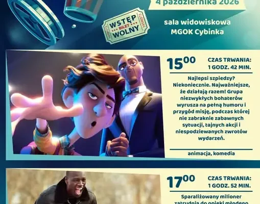 Niedziela filmowa w MGOK Cybinka – dwa seanse dla całej rodziny