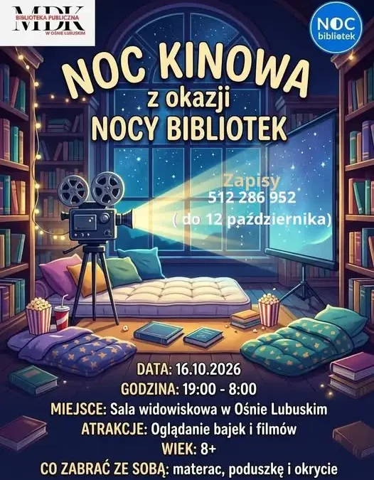 Noc Bibliotek w Gminie Ośno Lubuskie – noc kinowa dla dzieci już 16 października